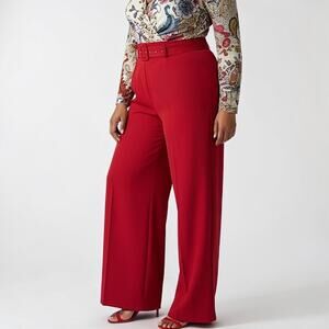 Fashion Nova Vienna High Waist Wide Leg Pants Red Belted 1X & 2X NWT